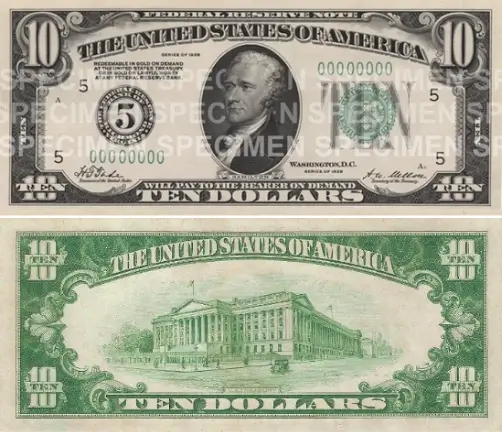 Nota de 10 Dólares - 1928 até 1990