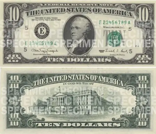 Nota de 10 Dólares - 1990 até 2000