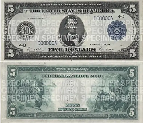 Nota de 5 Dólares - 1914 até 1993